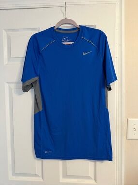 Nike Men’s Blue Dri-FIT Athletic Tee with Gray Accents